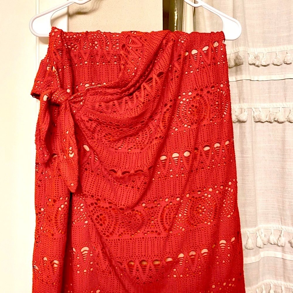 red free people strapless summer dress size L